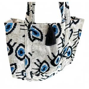 Stylish Blue and Black Patterned Tote Bag